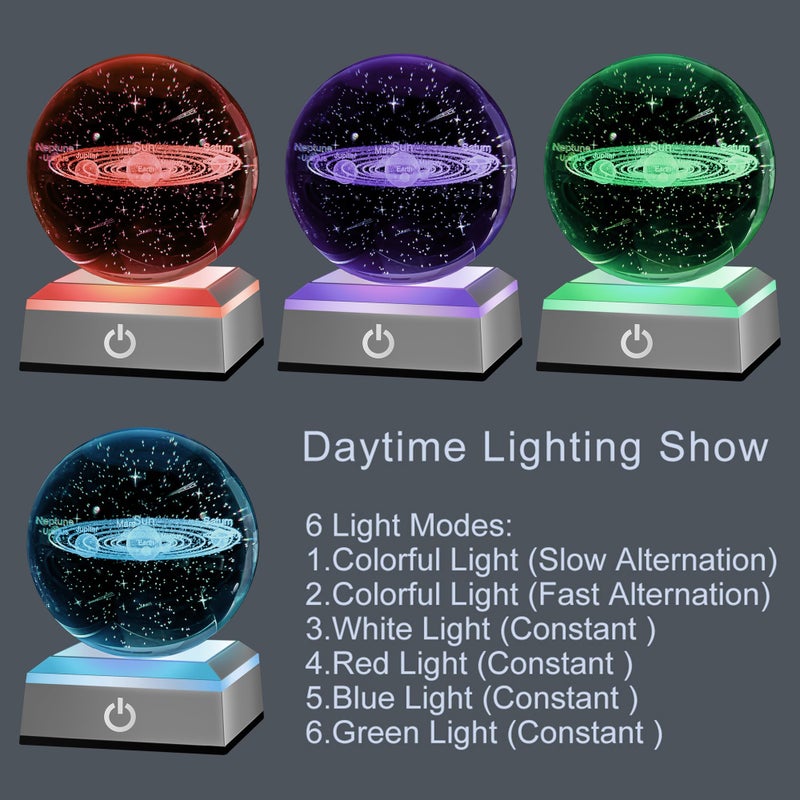 hochance 3D Solar System Crystal Ball Nightlight Multicolor Decolamp for Science Astronomy Space,for Boyfriends Husband Him,Presents for Fathers Kids Boys Birthday - Image 3